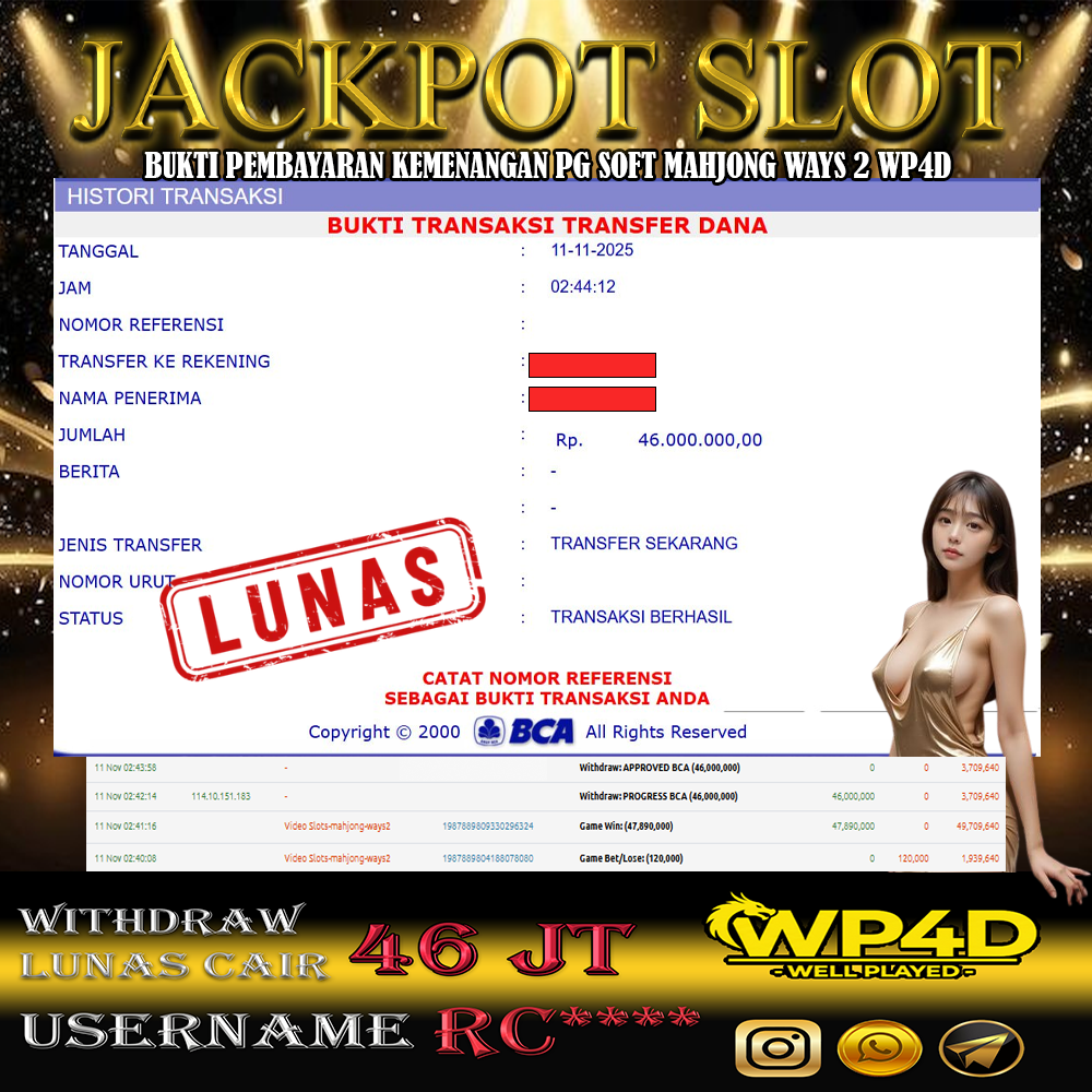 WP4D JACKPOT PG SOFT MAHJONG WAYS 2 Rp.46.000.000,- LUNAS